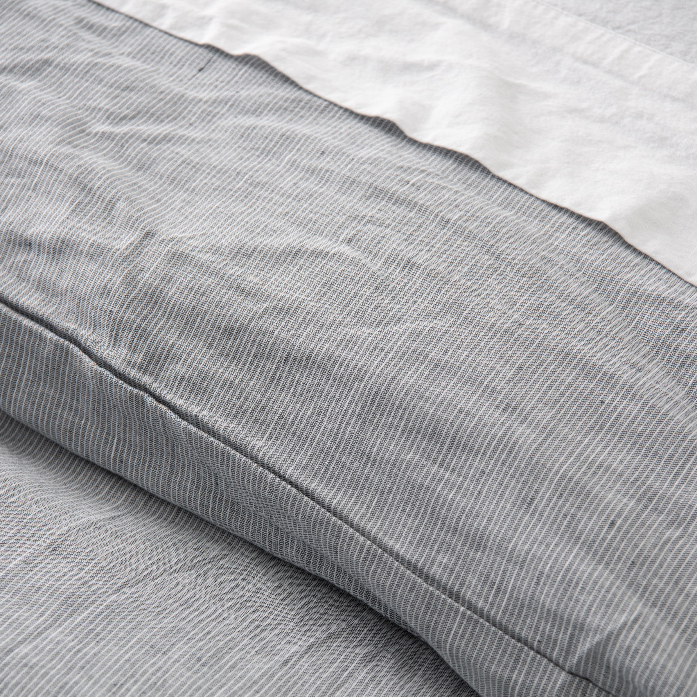 Charcoal Stripe Linen Cotton Duvet Cover - Image 3