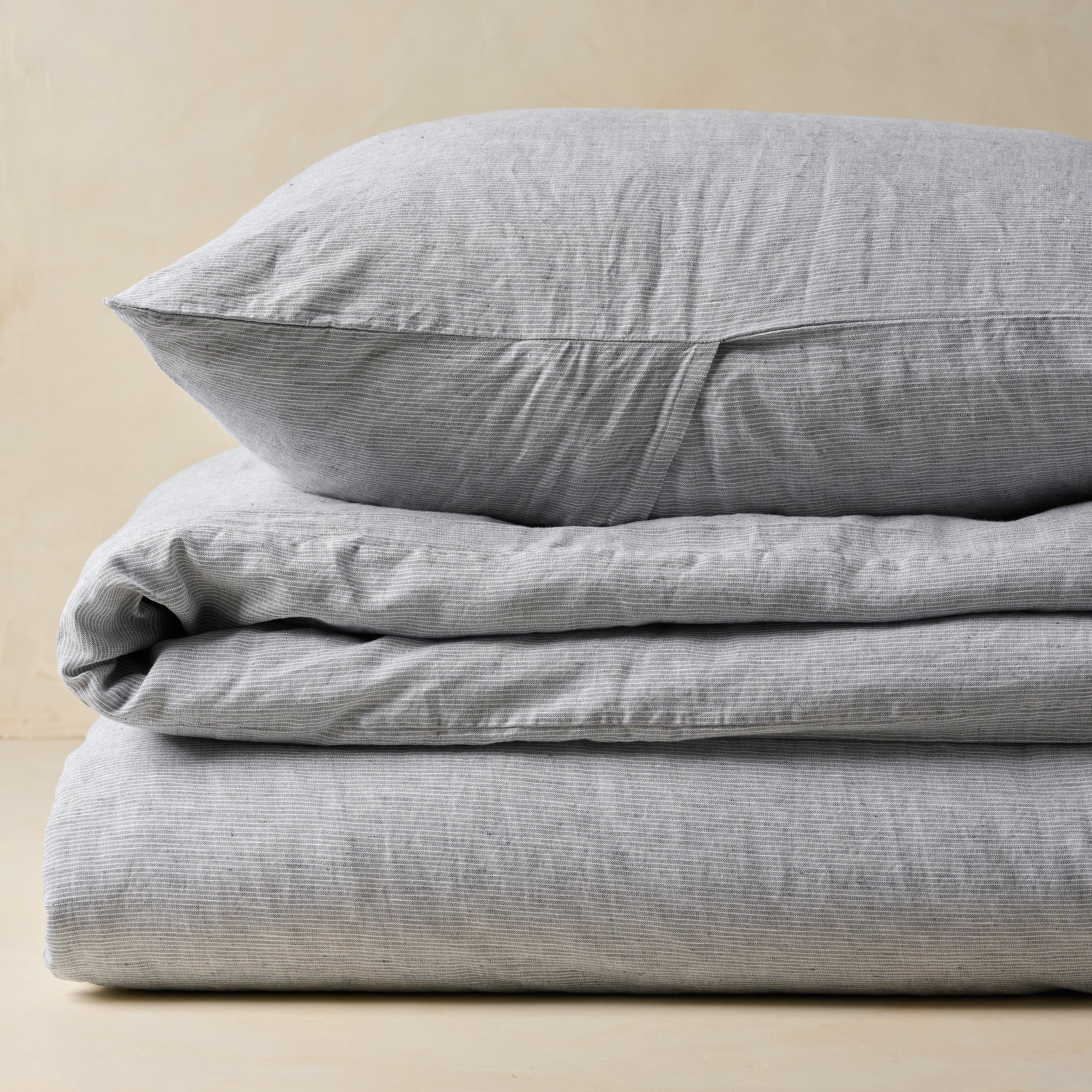 Charcoal Stripe Linen Cotton Duvet Cover - Image 8
