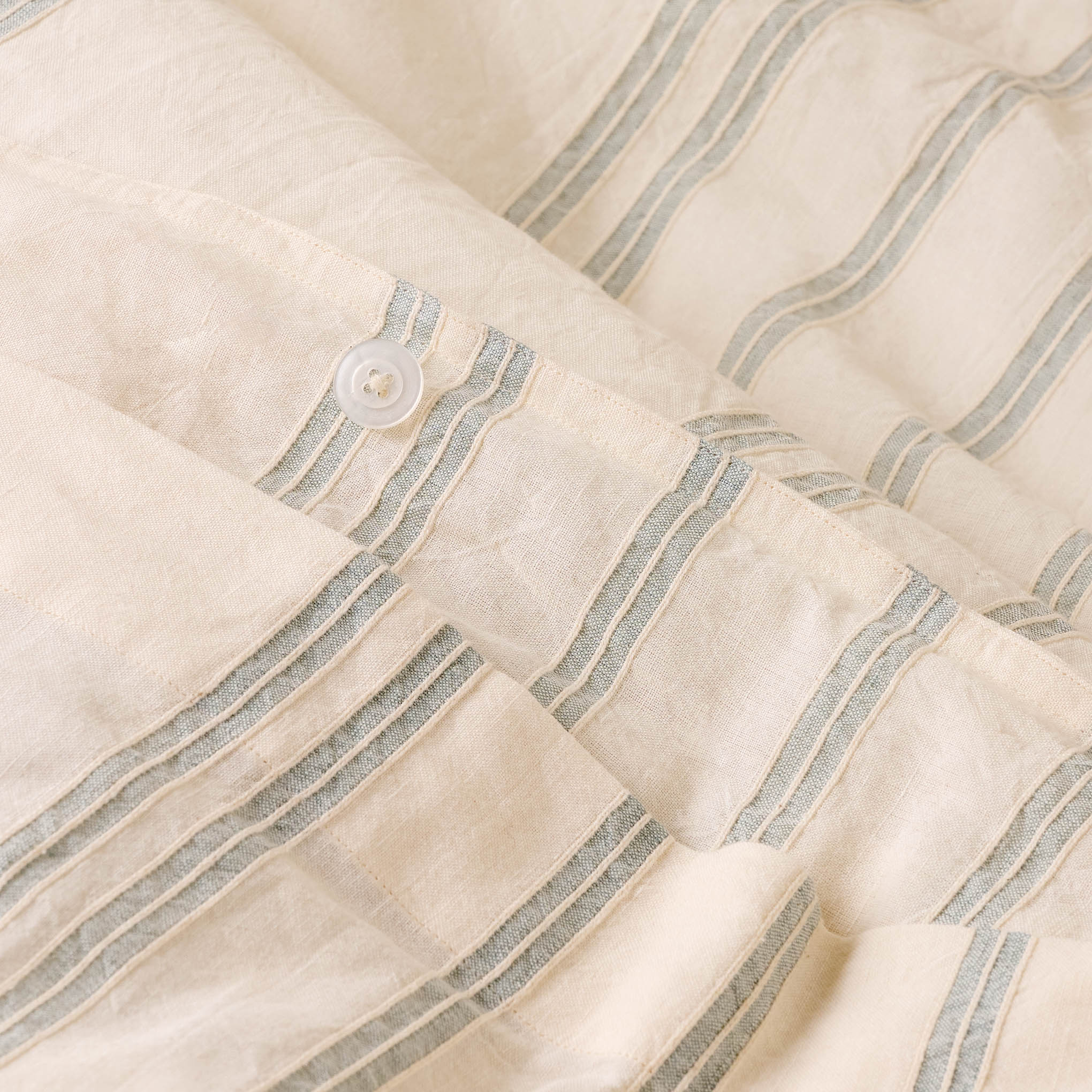Embroidered Stripe Linen Cotton Duvet Cover - Chambray - Image 3