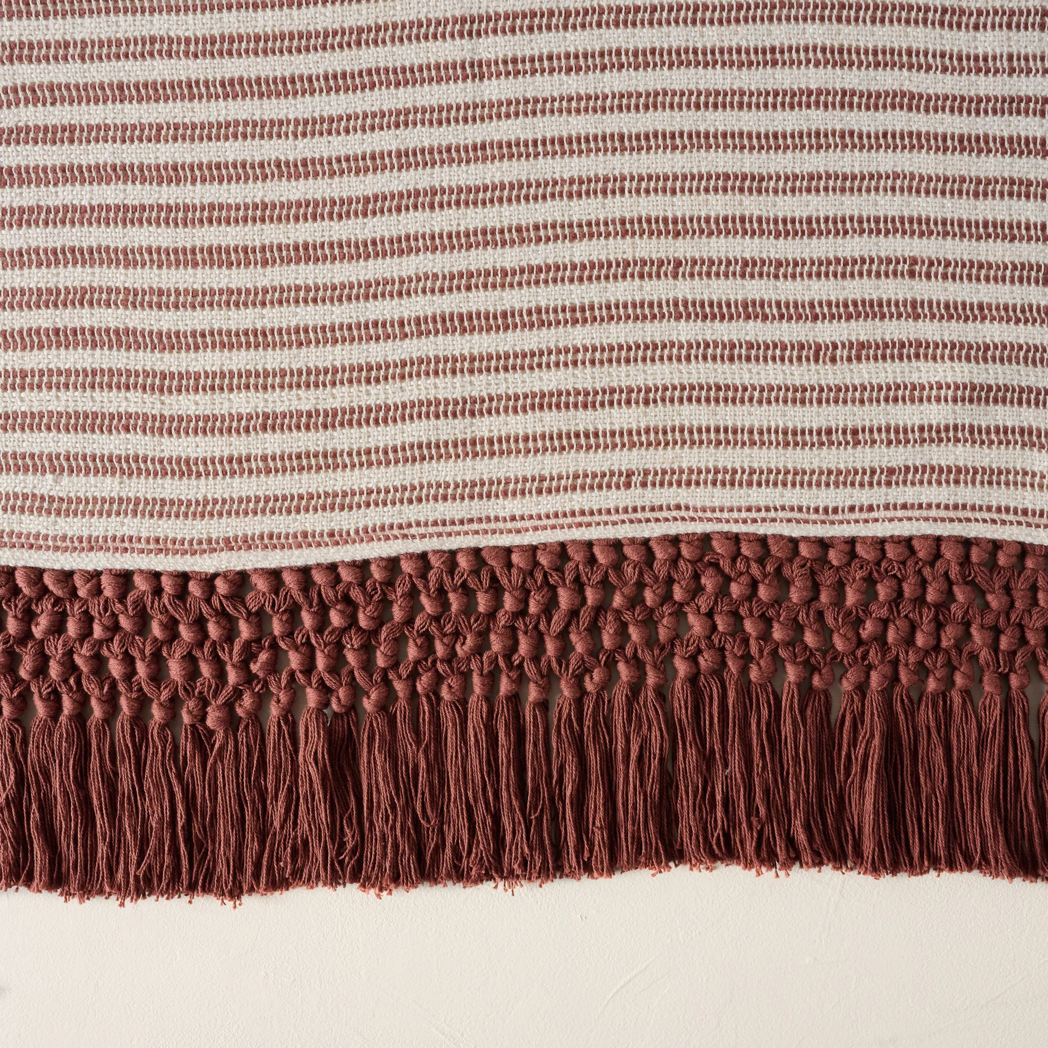 Essential Tassel Throw - Burgundy Striped - Image 4