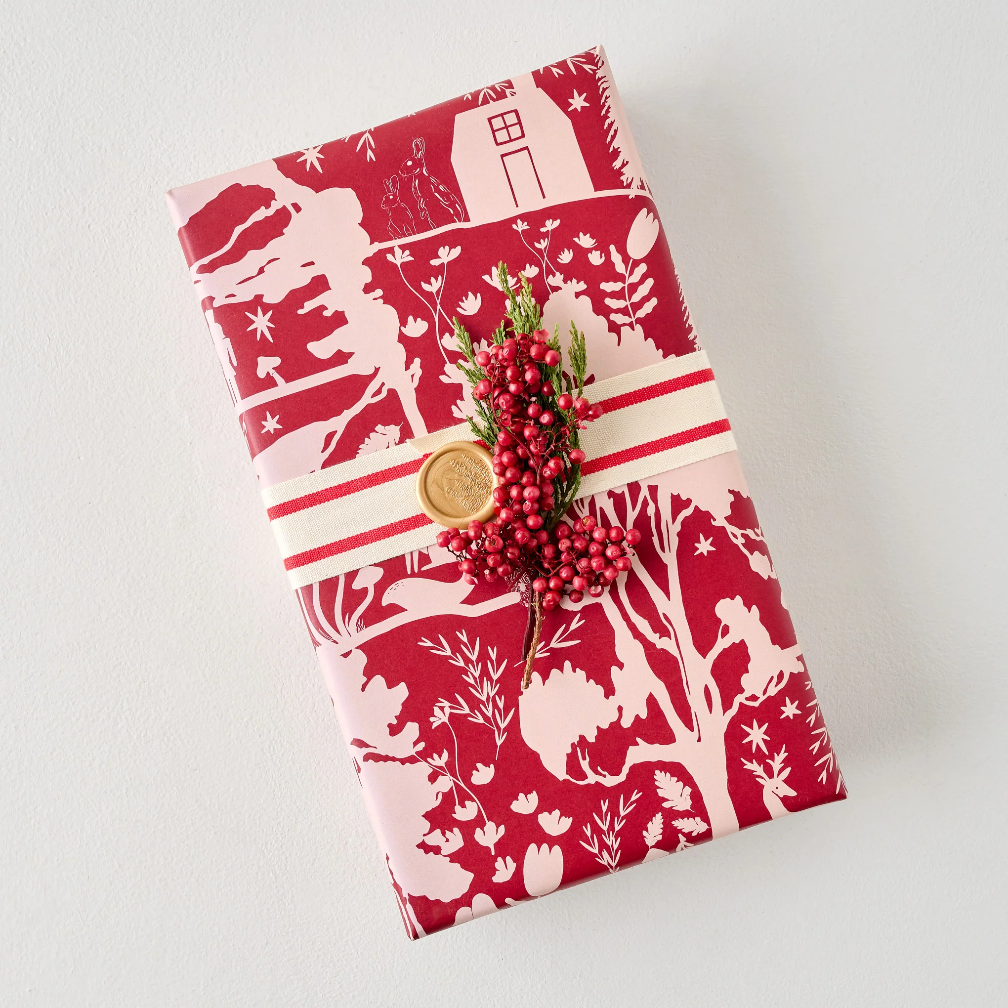 Magnolia Burgundy Woodland Wrapping Paper Sheets - Image 3